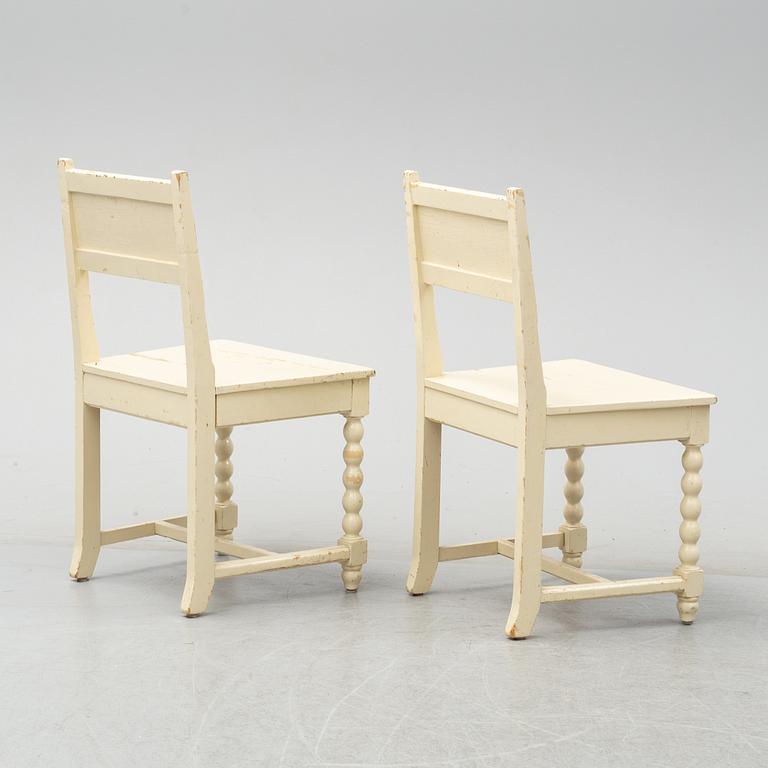 A set of table and two chairs, baroque-style, 20th century.