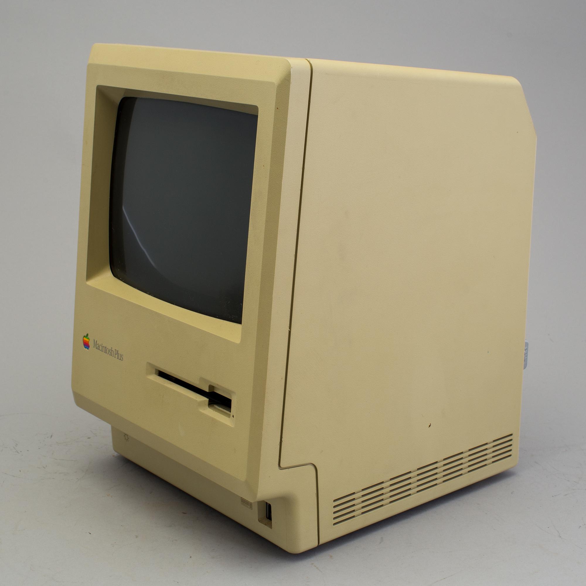 a Macintosh Plus 1Mb Apple computer from the late 1980s