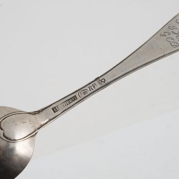 Seven Swedish silver spoons, 1792-1882.
