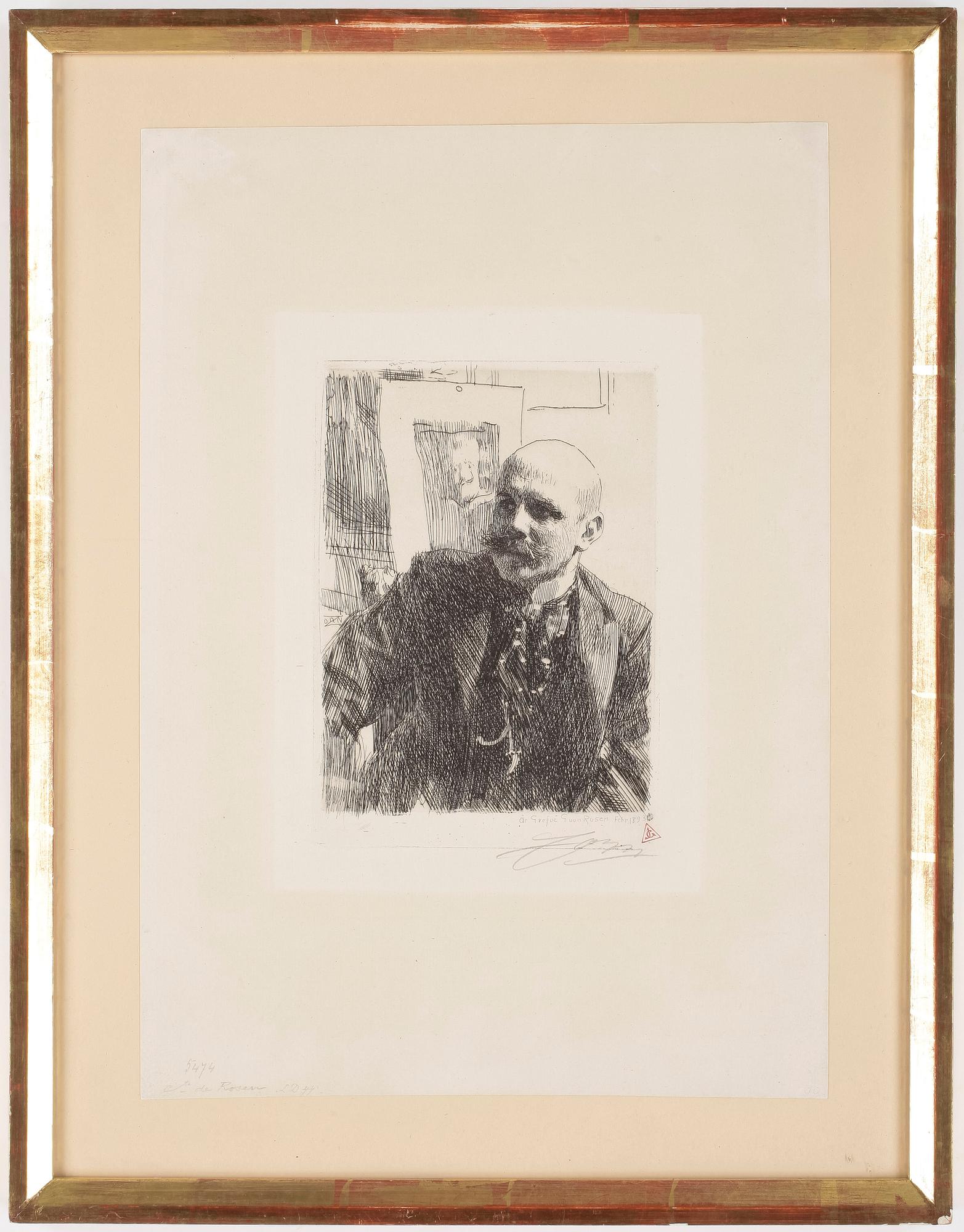 ANDERS ZORN, Etsning, sign. Utförd 1893.
