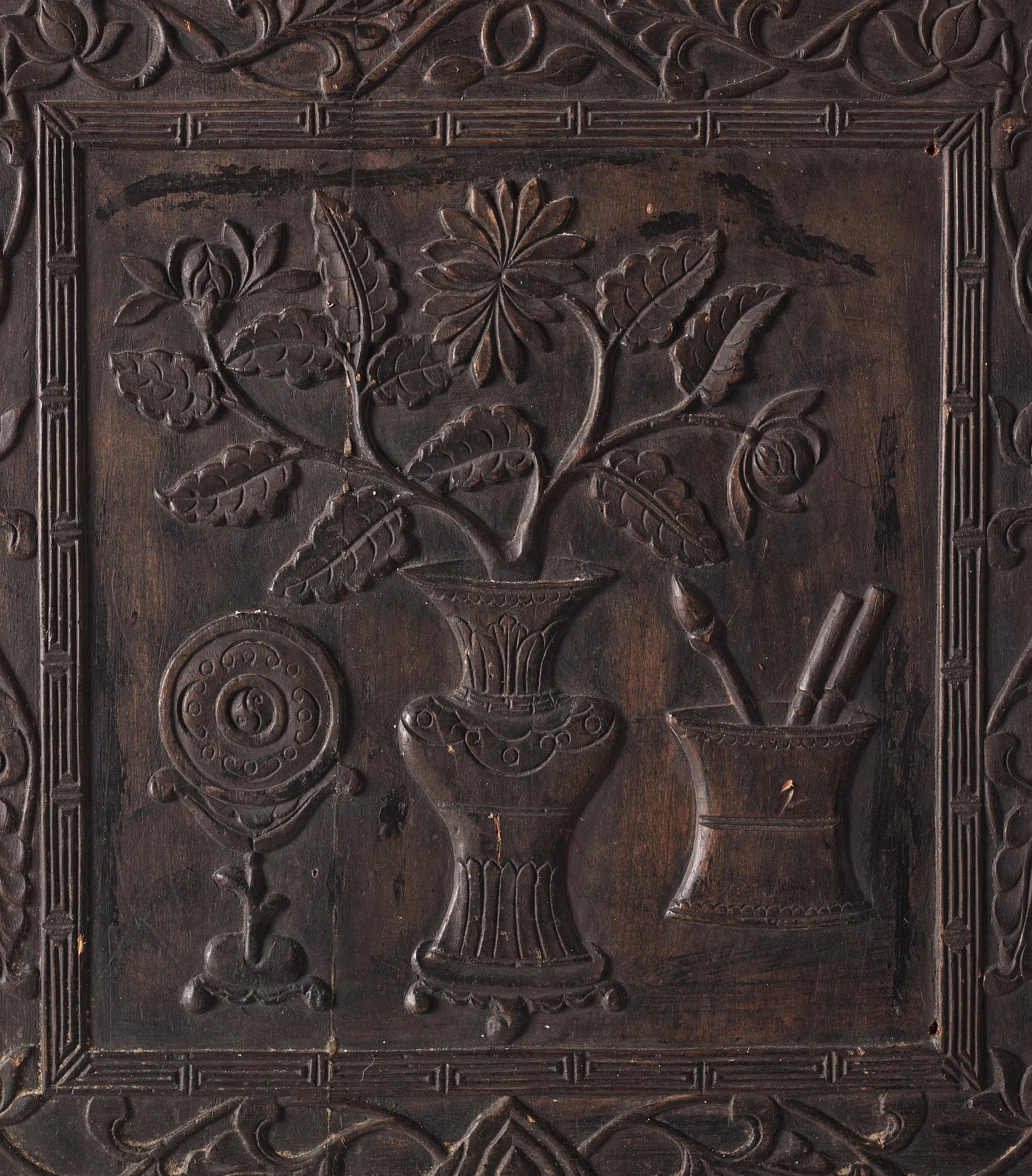 Paneler, tre stycken, hardwood, Qingdynastin.