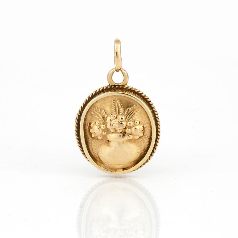 HÄNGEN, 2 st samt KEDJA, 18k guld.