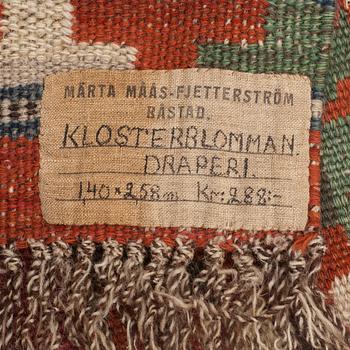 MÄRTA MÅÅS-FJETTERSTRÖM, DRAPERI, "Klosterblomman", rölakan, ca 258 x 139 cm, signerat MMF.