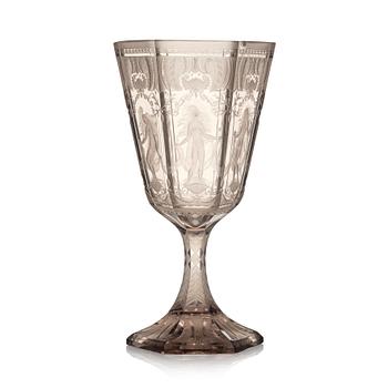 Simon Gate, pokal, graverat glas, "Sex Gracer", Orrefors, 1927.