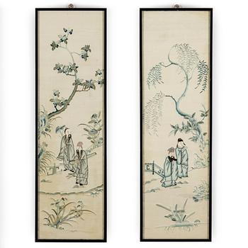 A pair of Chinese silk panels, 20th century.