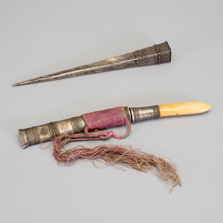 Silver Hairpin and Dagger, silver and bone, Hmong hill tribe, Laos/Burma, late 19th early 20th century.