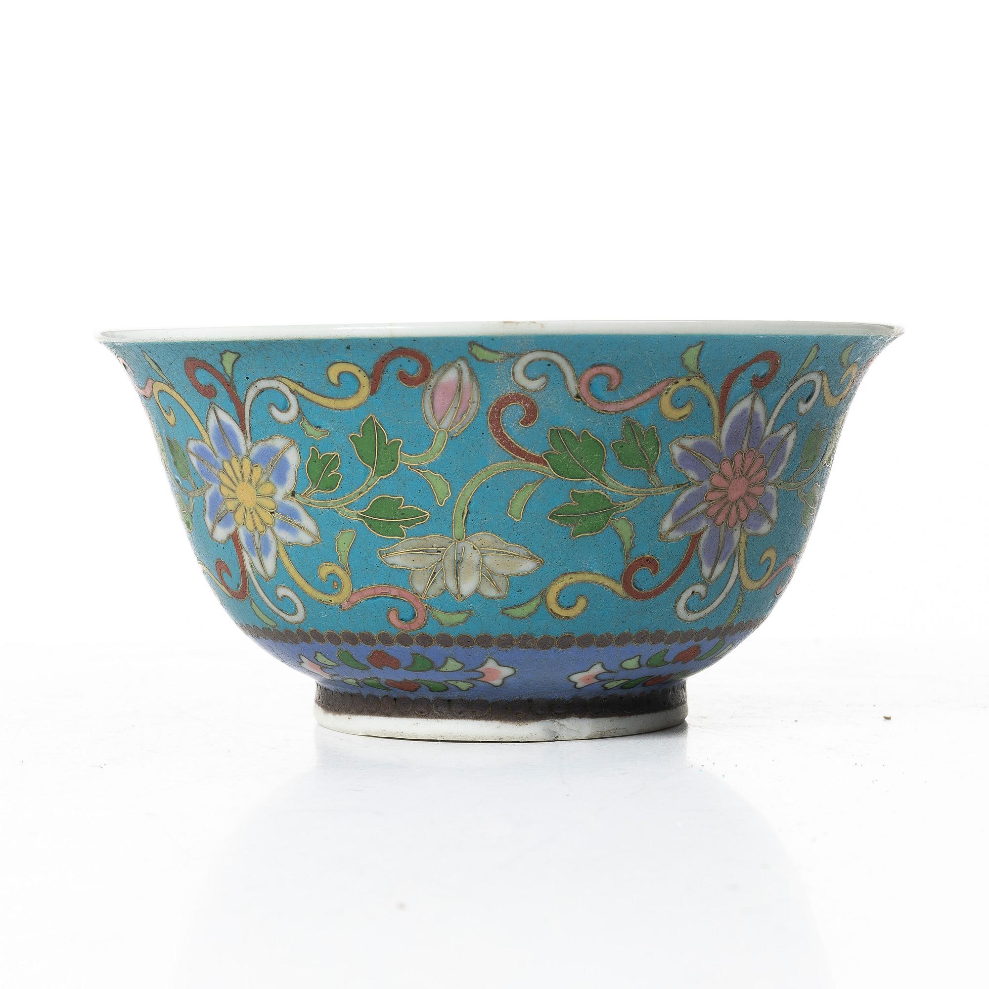A Japanese cloisonné on porcelain bowl, Meiji (1868-1912).