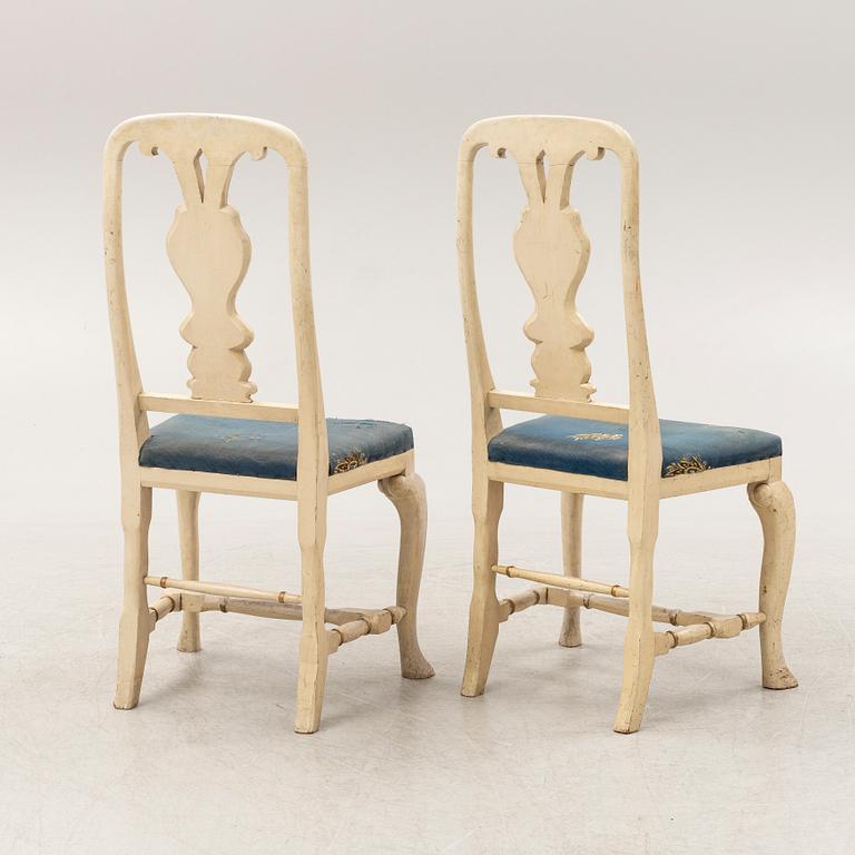 A painted pair of late Baroque chairs, 18th Century.