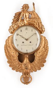 A Swedish Empire early 19th century wall clock by J. Cederlund, master 1799-1825.