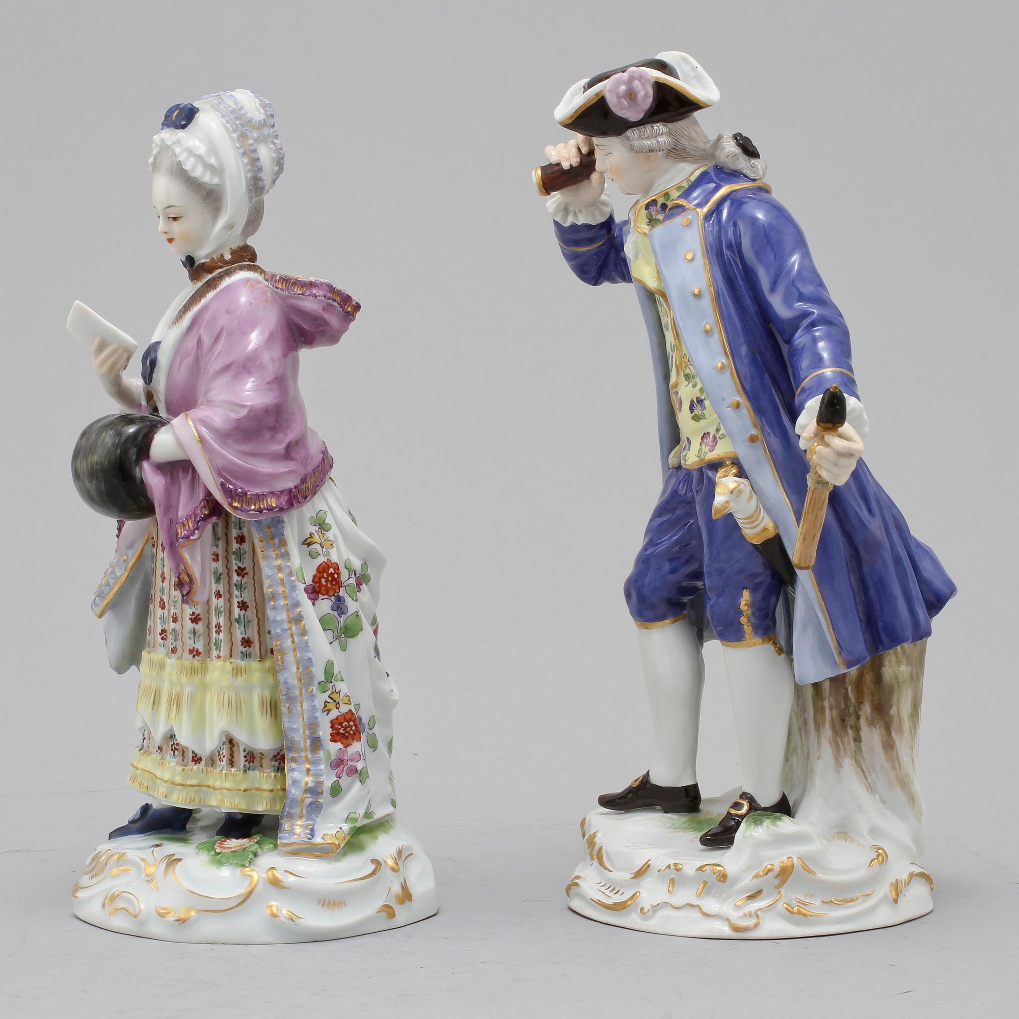 FIGURINER, ett par, porslin, Meissen, 1900-talets första hälft.