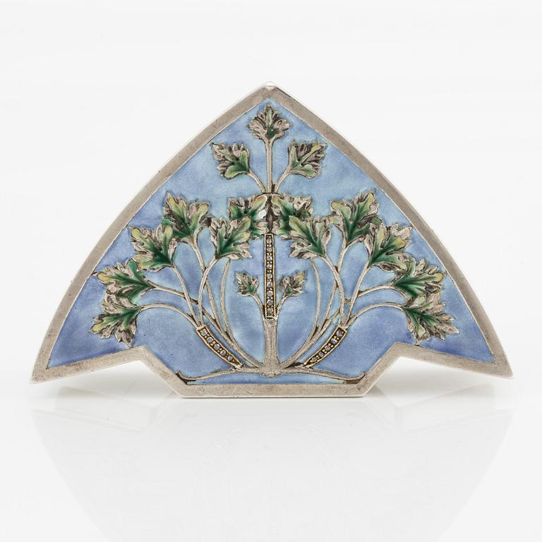 Dosa, silver, emalj och rosenslipade diamanter, kontrollmästarstämpel Ivan Lebedkin, C.E. Bolin, Moskva 1899-1908.