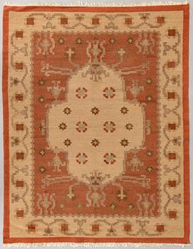 A 1920s Finnish flat weave carpet probably for Kotiteollisuus Oy Orkamo. Circa 205x155 cm.