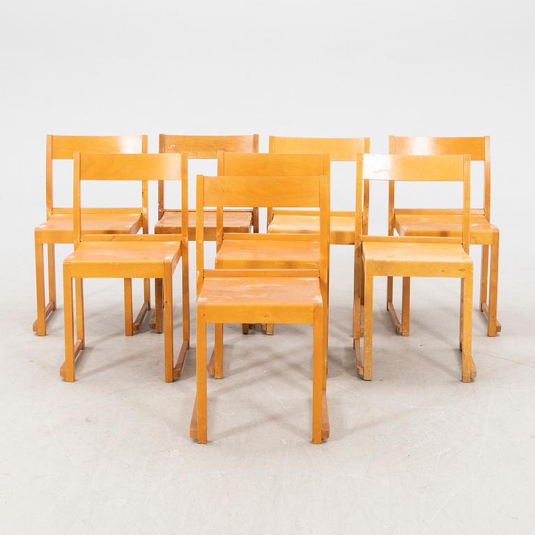 Sven Markelius, chairs, 8 pieces, "Orkesterstolen", mid/second half of the 20th century.