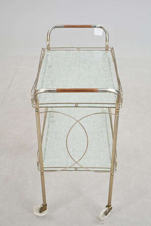 SERVERINGSVAGN, mässing och glas, 1900-talet mitt.