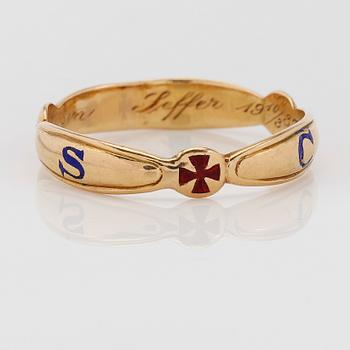 FRIMURARRING, 18K guld, Gustaf Dahlgren & Co, Malmö 1937. Vikt ca 7 gram.