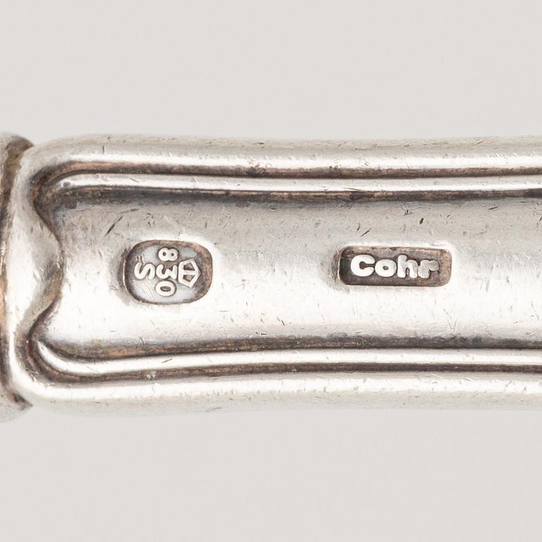 Cutlery set, 34 pieces, silver, 'Old Danish' model, various makers, including Cohr.