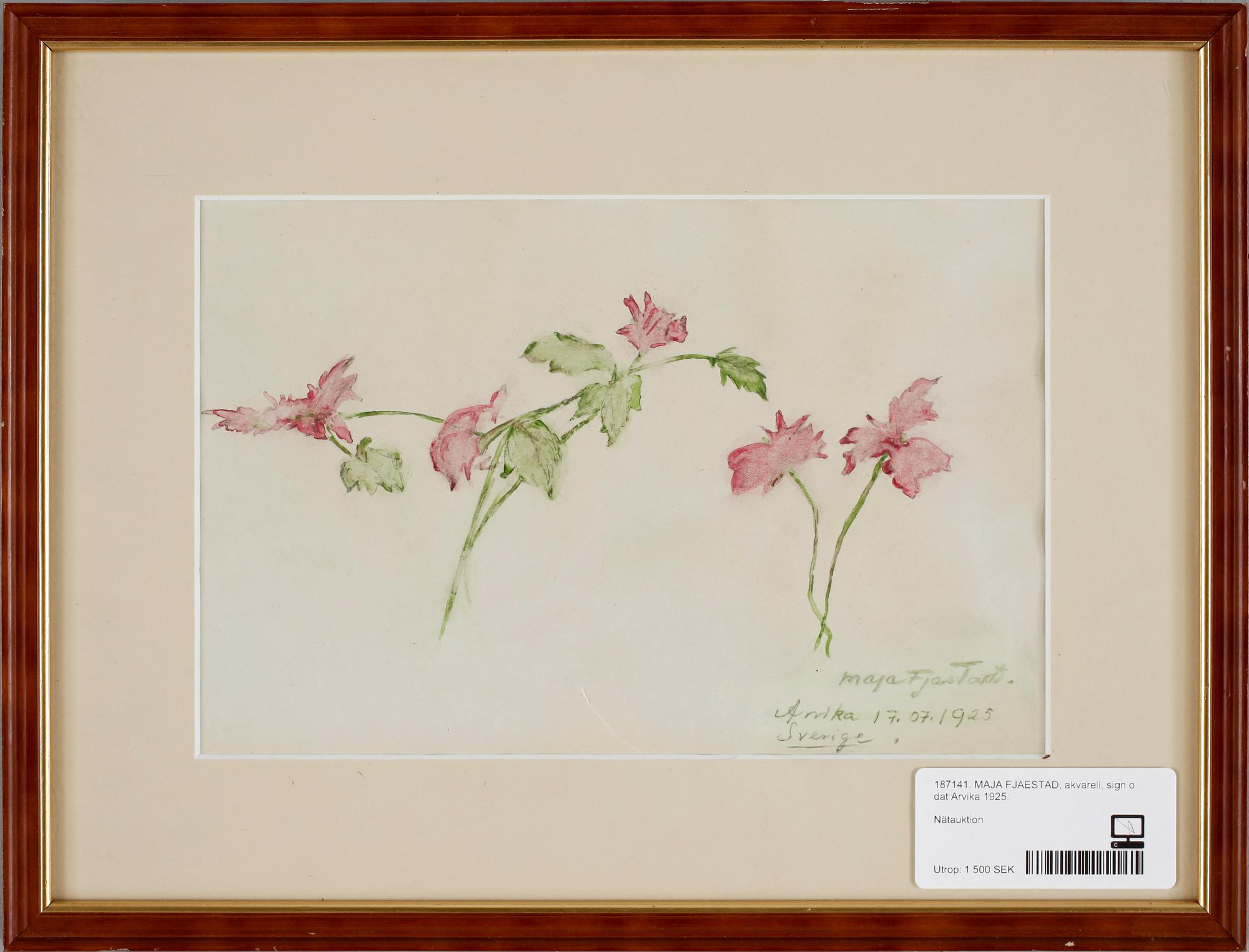 MAJA FJAESTAD, akvarell, sign o dat Arvika 1925.