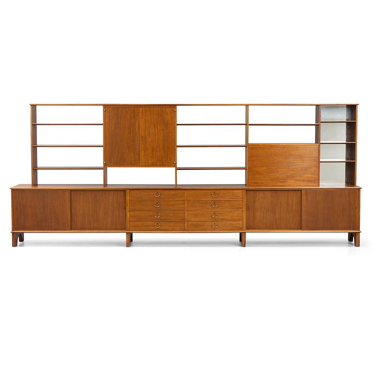 Josef Frank, a mahogny sideboard with cabinets, shelves, writing flap and drawers, Svenskt Tenn, a special commission, 1940-50s.