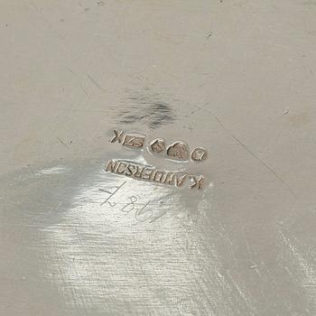 Kaffeservis, 3 delar, silver, K. Andersson, 1920, samt bricka, Carlson K & E, 1955.