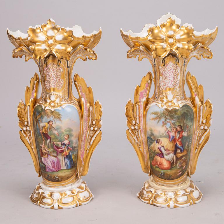 A pair of mid 19th Century Christian Fischer porcelain floor vases, marked 'CF', Pirkenhammer, Bohemia.