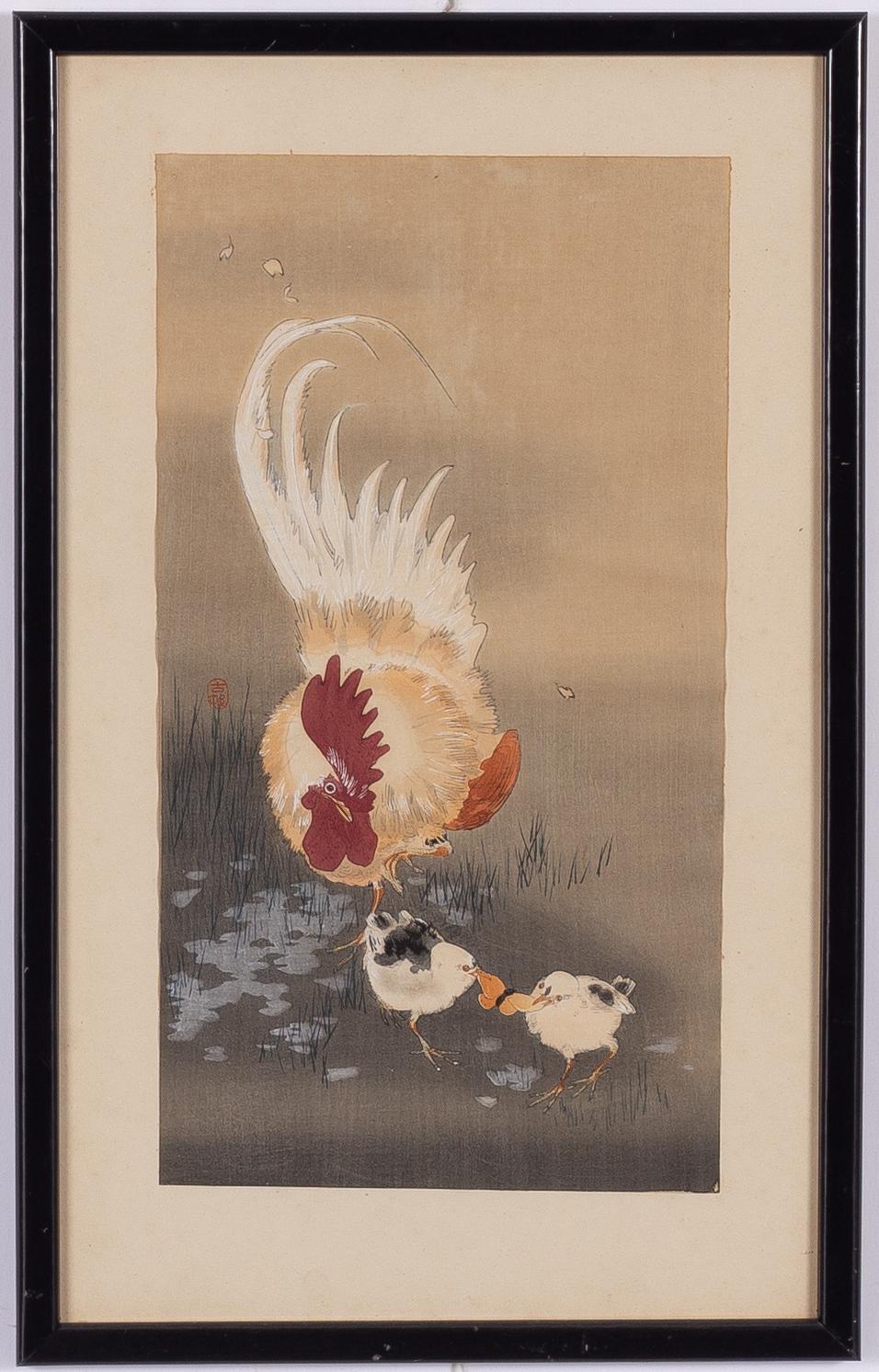 Ohara Koson, "Rooster and chicks".