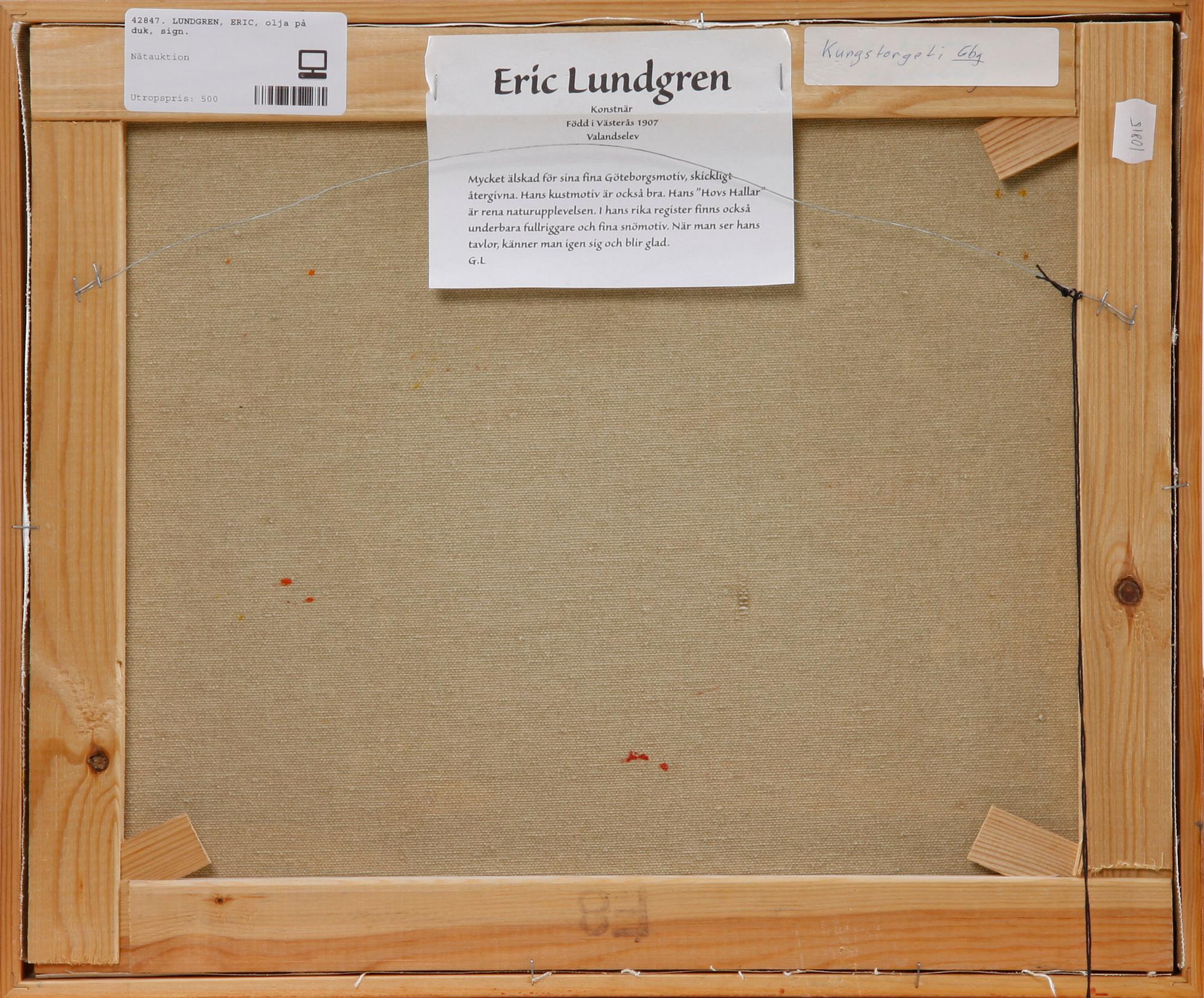 LUNDGREN, ERIC, olja på duk, sign.