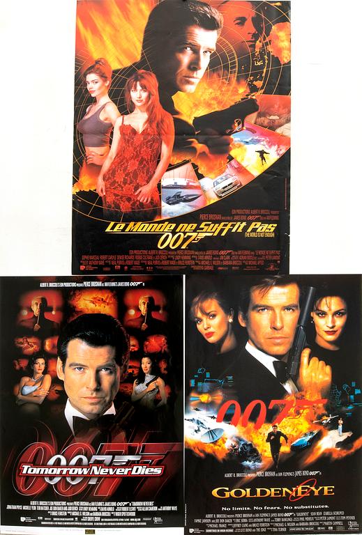 Three Belgian movie poster James Bond, 1995, 1997 and 1999.