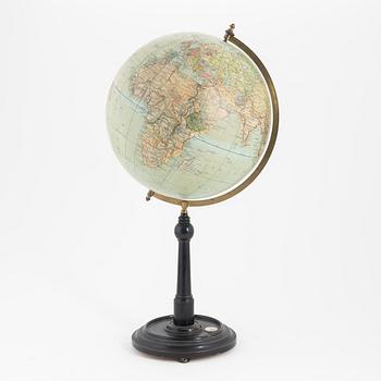 Jordglob, "Professor Dr Krauses Nya Handels- och samfärdsglob", Leipzig, Tyskland, 1910/20-tal.