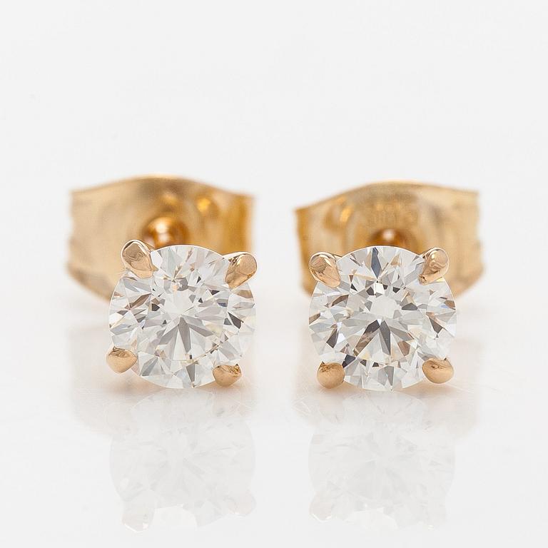 Korvakorut, briljanttihiotut timantit yhteensä 1.02 ct, 14K kultaa.