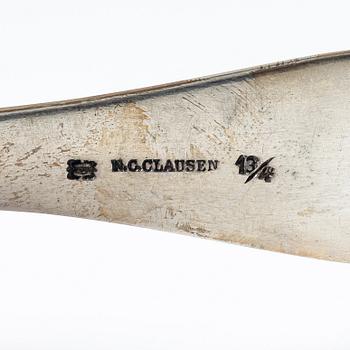 A Danish silver serving spoon, mark of Niels Christopher Clausen, Odense, around the mid-19th century.