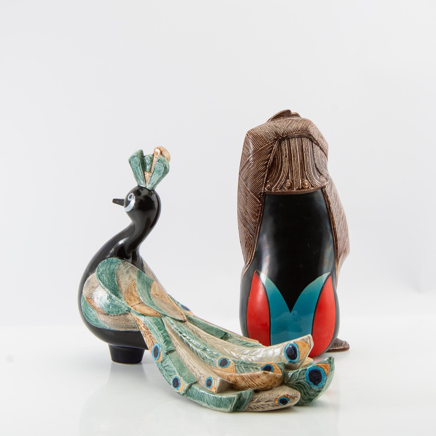 Figurines 2 pcs Gobel Peacock and Monkey 1980s porcelain.