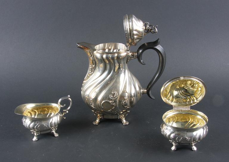 KAFFESERVIS, 3 delar, silver, C G Hallberg 1955-1956.