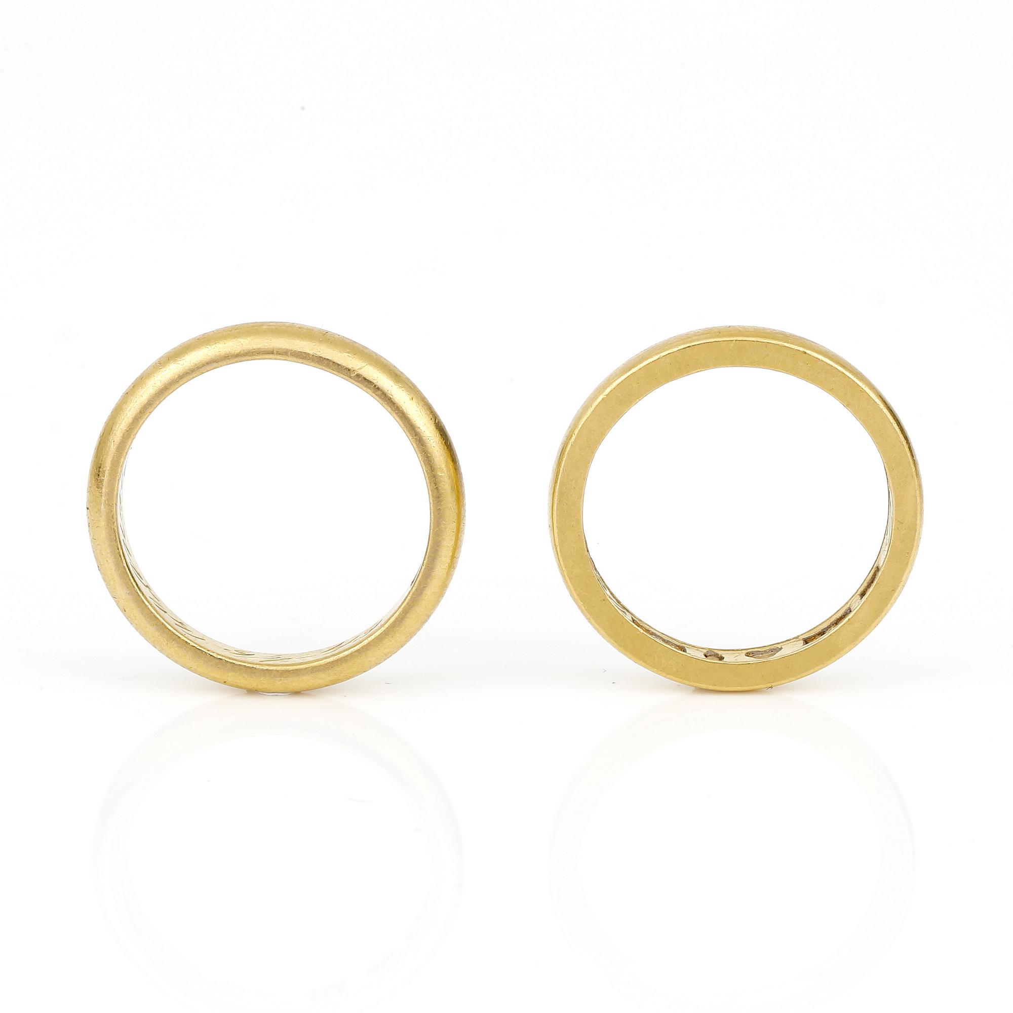 RINGAR, 2 st, 23K guld, Sverige, 1900-talets första hälft.