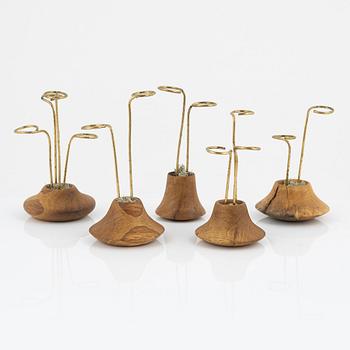 Magnus Ek, a set of five oak wood canapé holders for Oaxen Krog, 2019.