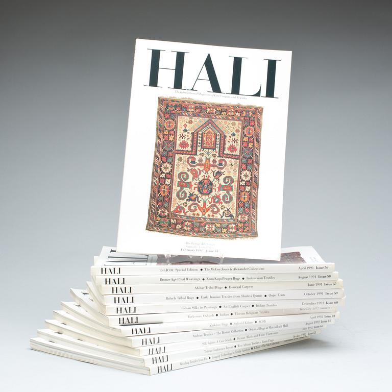 KATALOGER, 12 st, " HALI The International magazine of Fine Carpets and Textiles". 1991 och 1992.