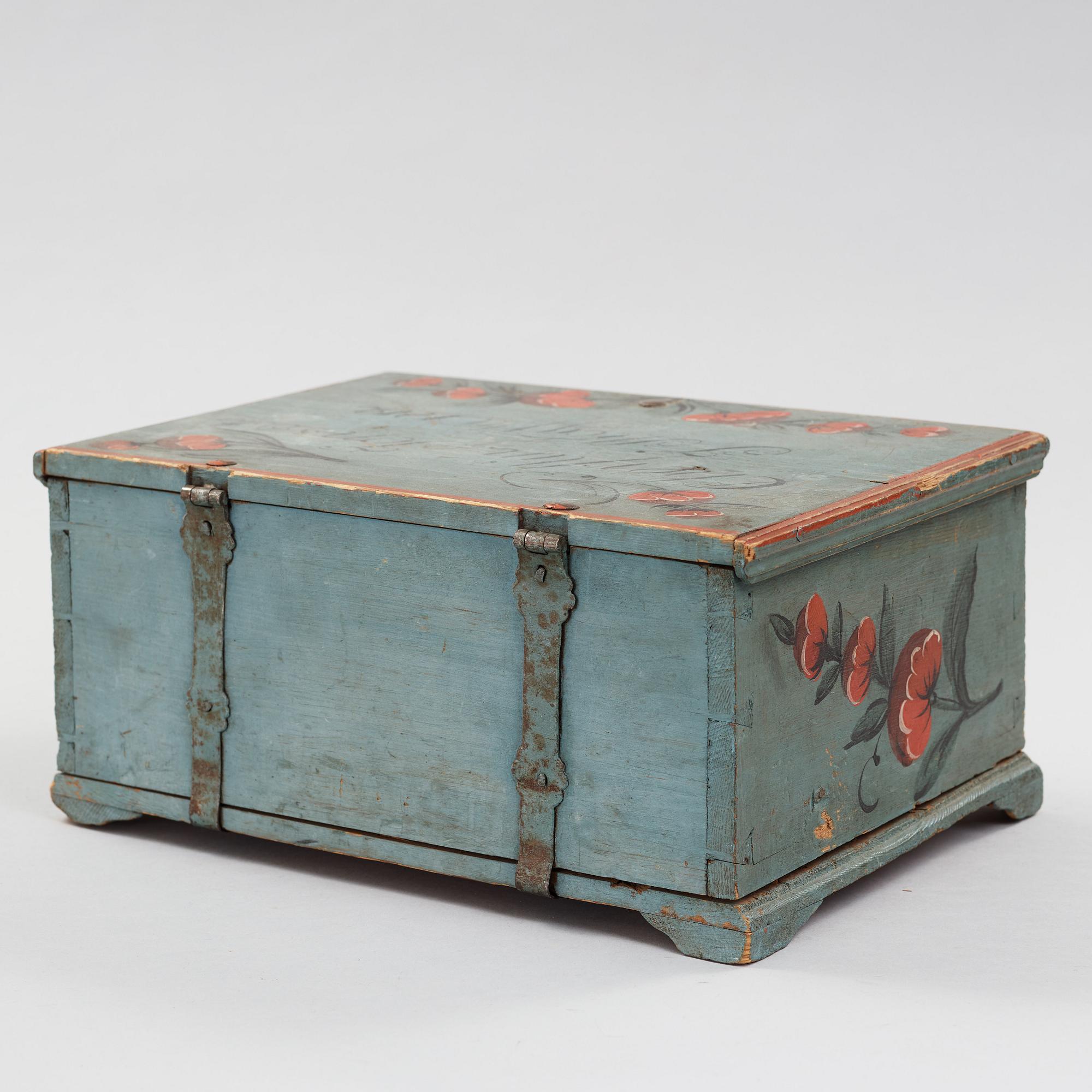 a painted swedish wooden box dated 1812.