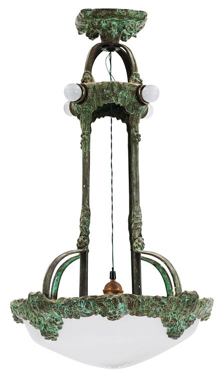 A patinated brass ceiling lamp attributed to Alice Nordin, Böhlmarks, Stockholm 1910's-20's.