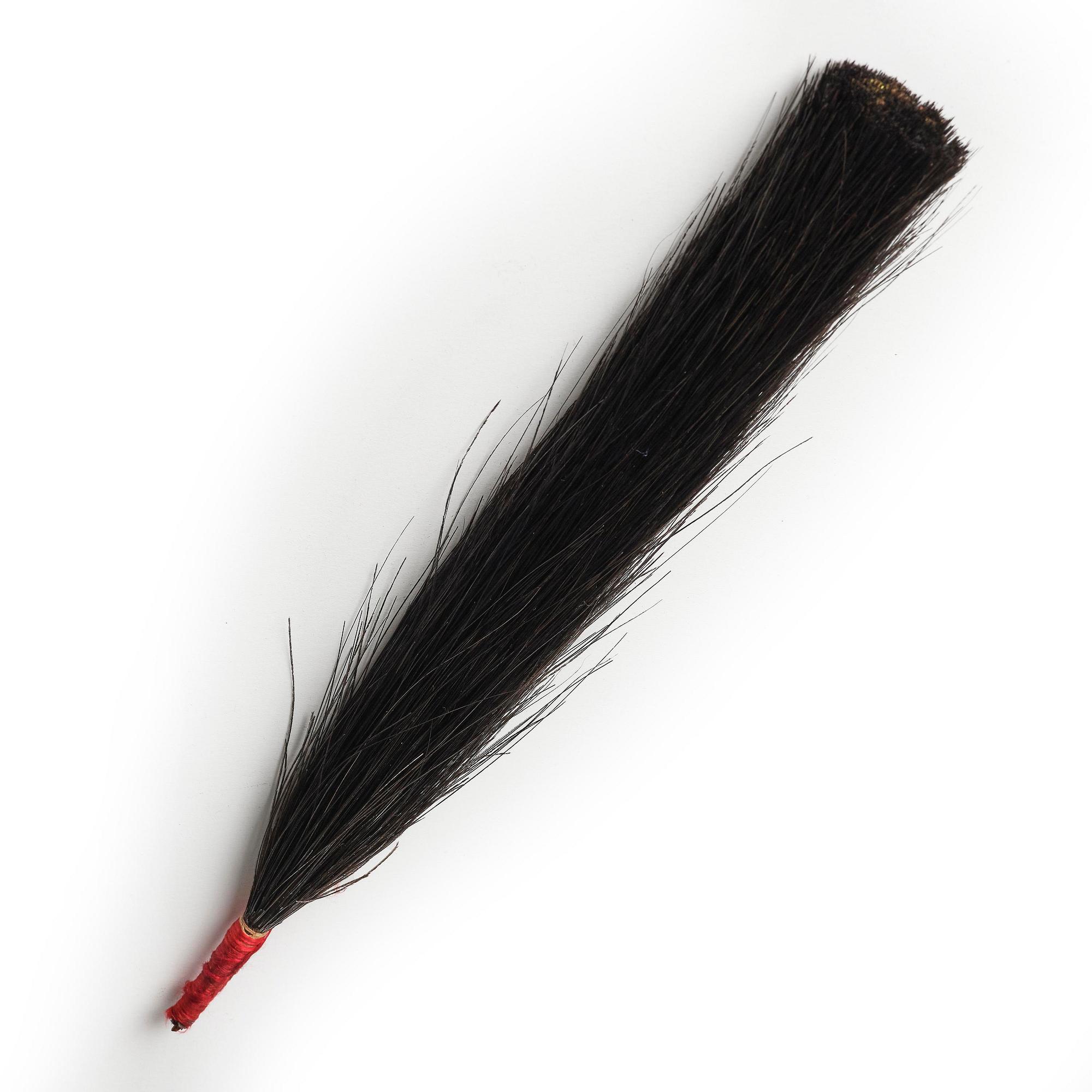 Two boxes with a mandarin's summer hat and black satin autumn hat and feather with six mandarin hat insignias.