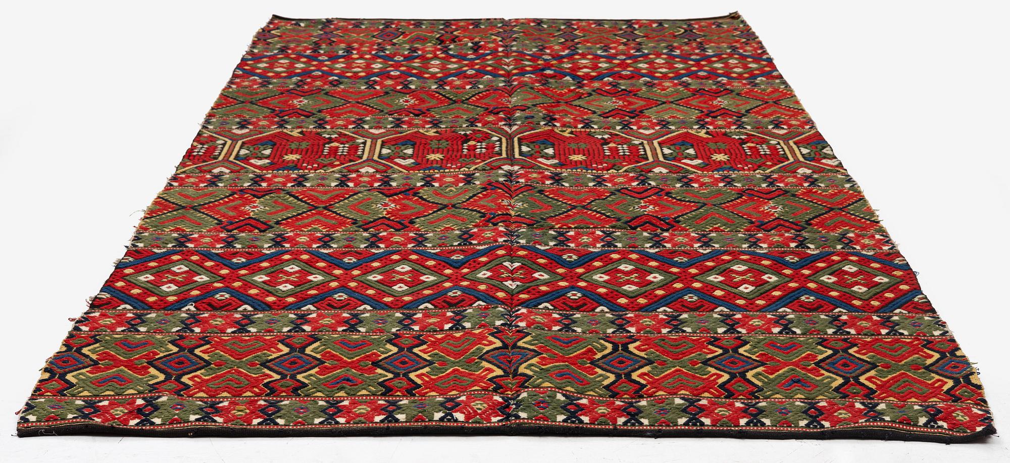 A flat-weave (krabbasnår) bed cover, c. 215 x 118 cm, South-West Scania, dated 1844.