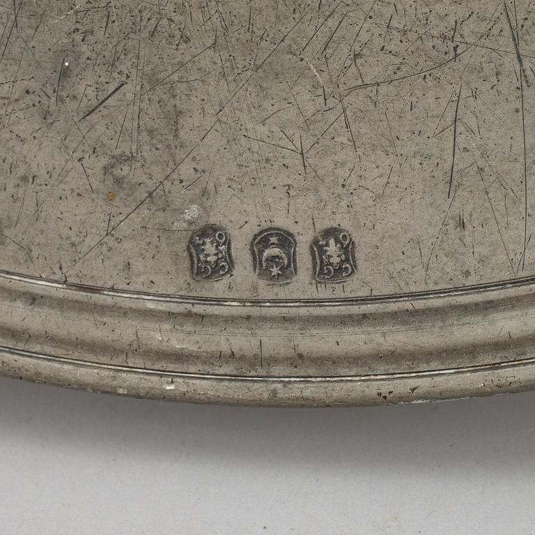 A German barque pewter dish, 18th century.