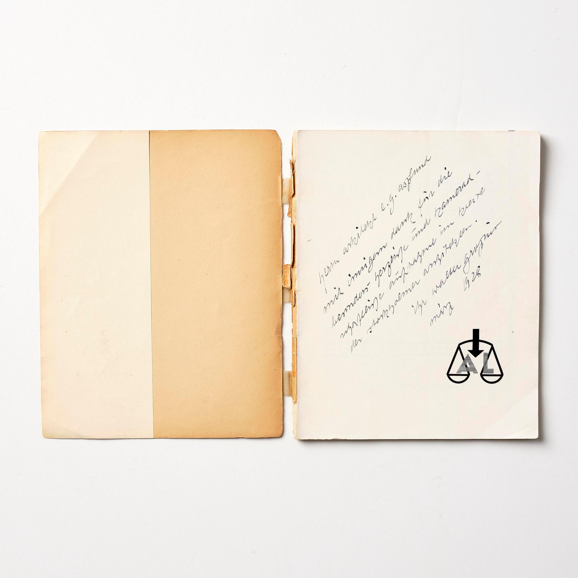 Book, Walter Gropius, "Internationale Architektur" (Bauhausbücher 1), 1927, inscribed to Gunnar Asplund.