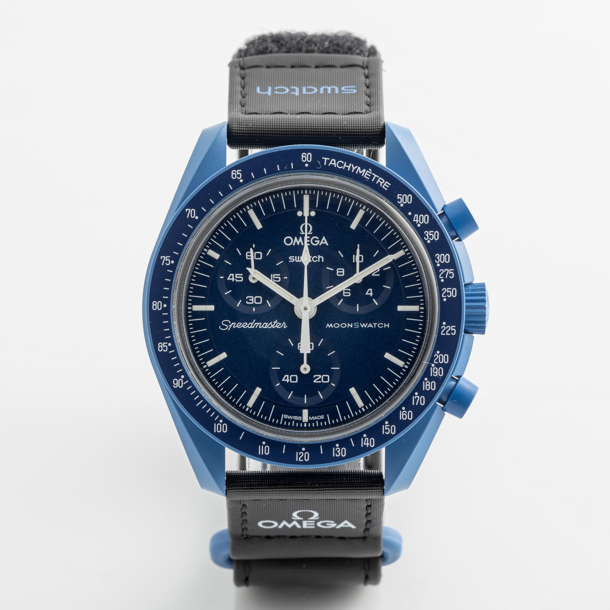 Swatch/Omega, MoonSwatch, Mission to Neptune, kronograf, armbandsur, 42 mm.