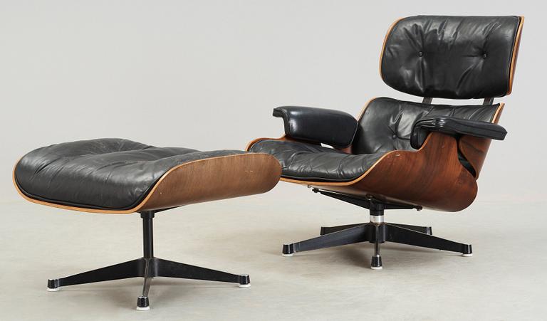 A Charles & Ray Eames 'Lounge Chair and ottoman', Herman Miller, USA.