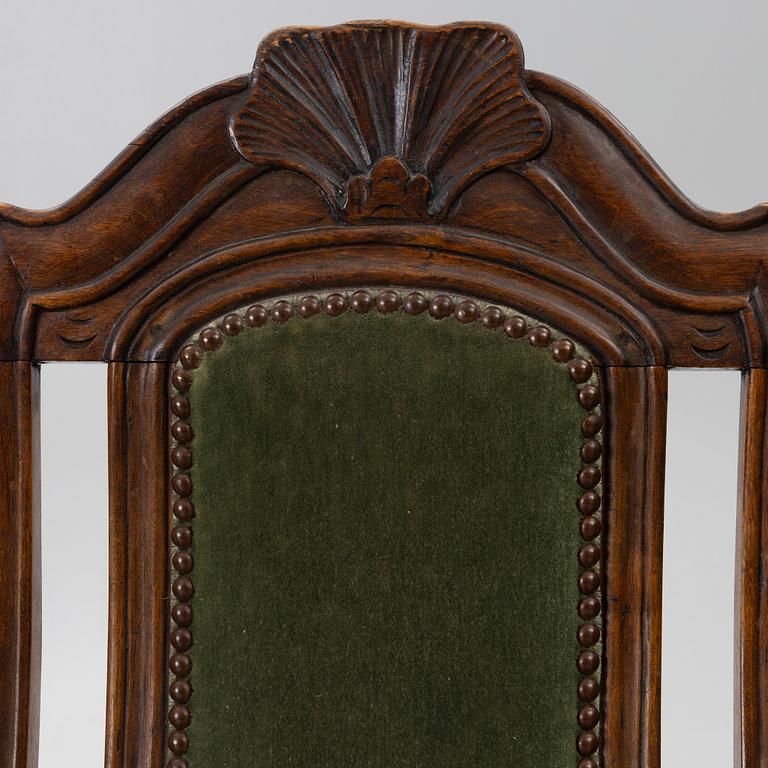 Six late Baroque chairs, 18th century.