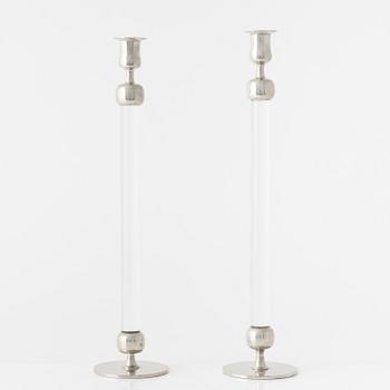 Josef Frank, a pair of pewter and plexi glass candlesticks, Firma Svenskt Tenn, Sweden 1960.