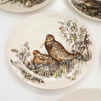 Tallrikar, 9 st "Birds"  flintgods, Johnson bros, England 1900-talets första hälft/mitt.