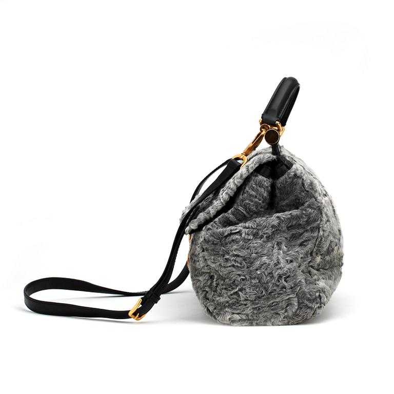 DOLCE & GABBANA, a gray shearling flap bag, "Miss Sicily".