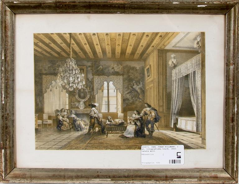 CARL JOHAN BILLMARK, litografiska tryck, 2 st, 1800-talets mitt.