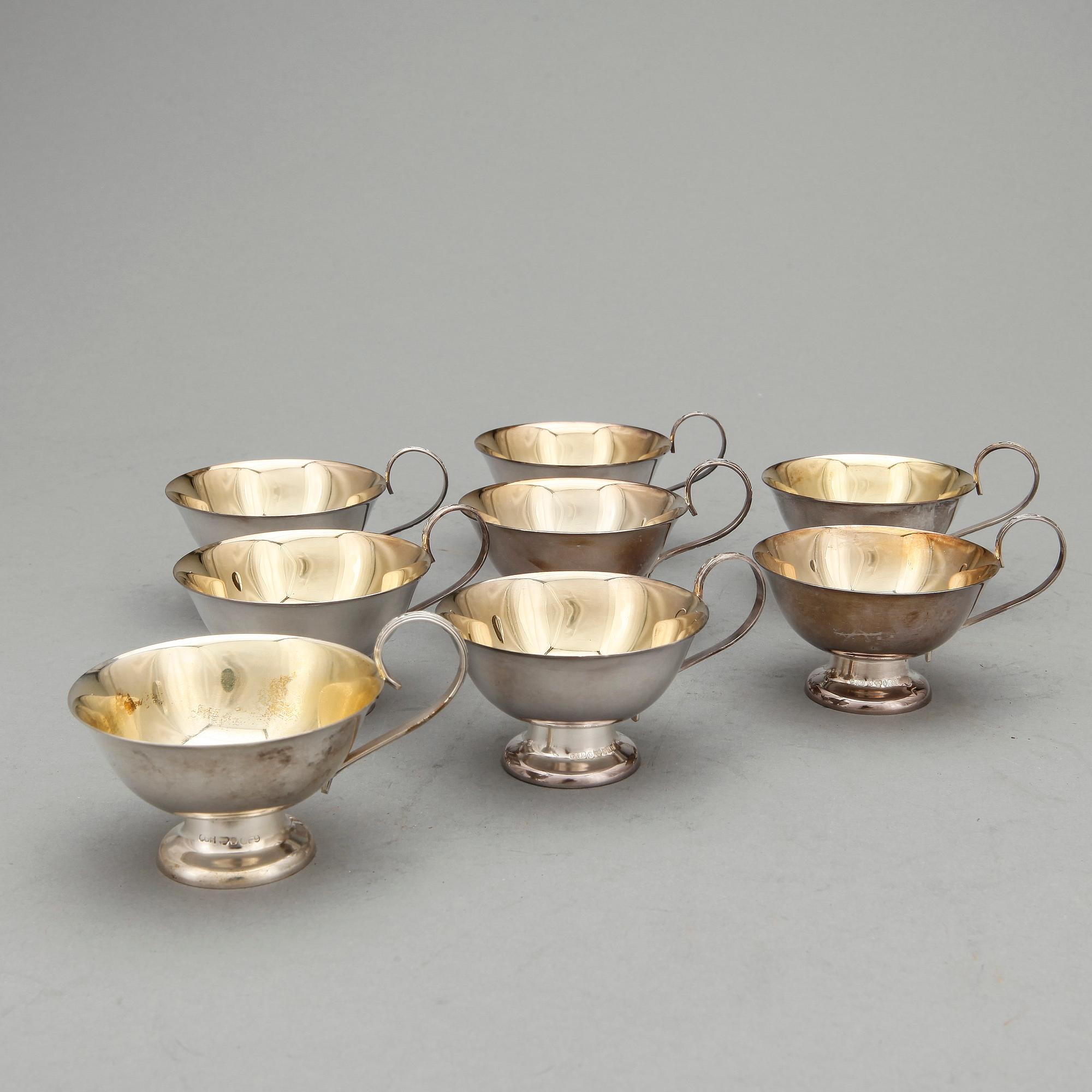 PUNCHKOPPAR, 8 st, silver, majoriteten från GAB, Stockholm 1961 - 63. Total vikt ca 325 g.