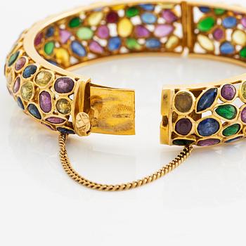 Bracelet, gold with multicolored gemstones.